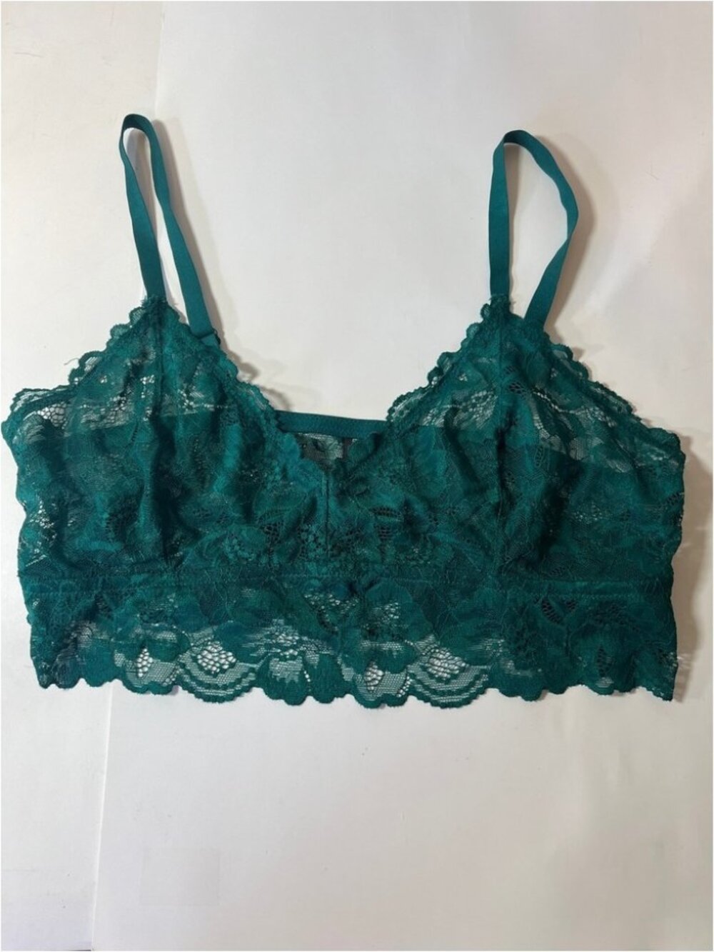 Emerald Green Floral Lace Longline Bralette Adjustable Straps V-Neck Lingerie